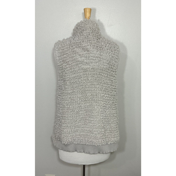 Barefoot Dreams Loop Knit Fringe Cascading Vest Cozy Chic Fleece Bone, XL - Picture 9 of 14